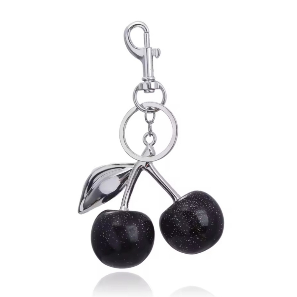Black Cherry Bag charm /Keychain with Silver Accents
